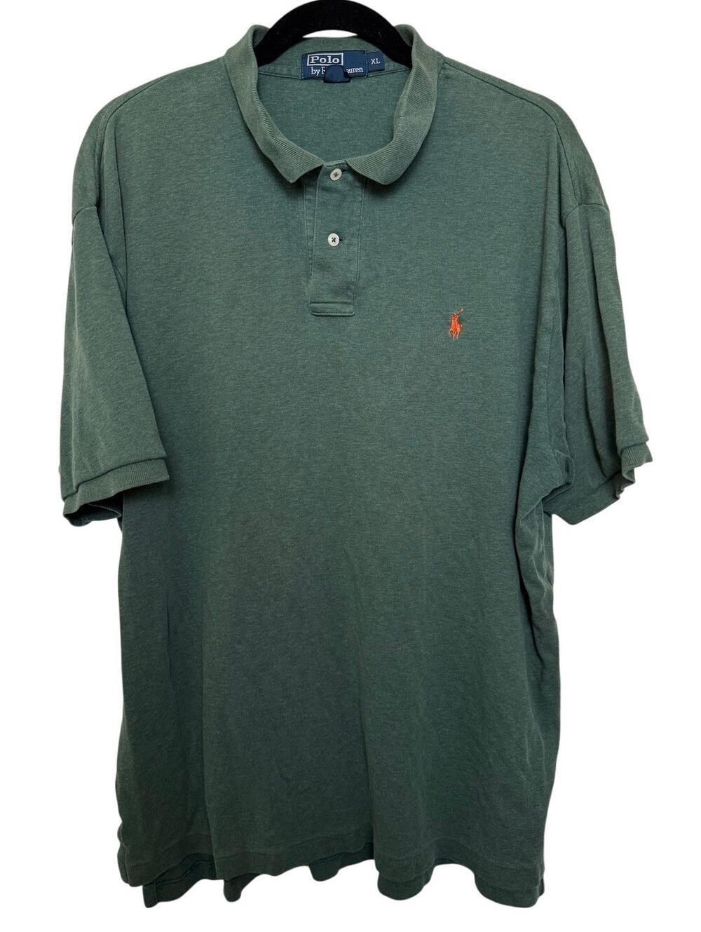 Polo Ralph Lauren Green Custom Fit Mesh Polo Orange Pony Logo XL Preppy Classic